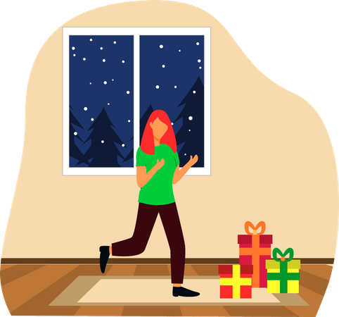 Frau mit Weihnachtsgeschenken  Illustration