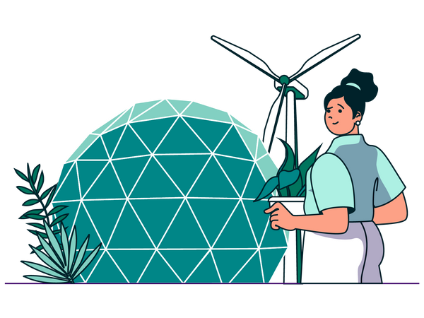 Frau mit Windmühle  Illustration