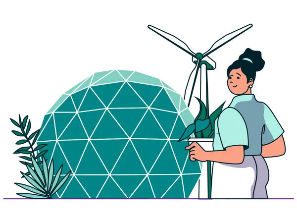 Frau mit Windmühle  Illustration