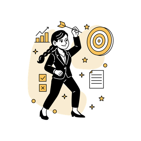 Frau mit Zielscheibe und Pfeilen  Illustration