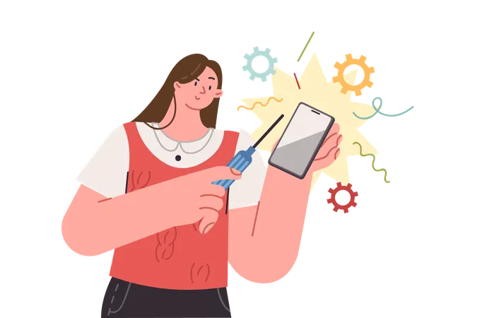 Frau, Mobilentwicklerin, entwirft neues Smartphone-Modell  Illustration