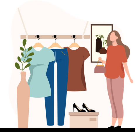 Frau möchte Kleidung kaufen  Illustration