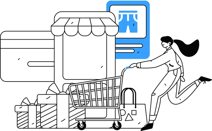 Frau möchte über E-Commerce-App einkaufen  Illustration