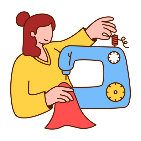 Frau näht Kleidung mit Nähmaschine  Illustration