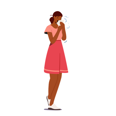 Weibliche Niesen mit laufender Nase  Illustration