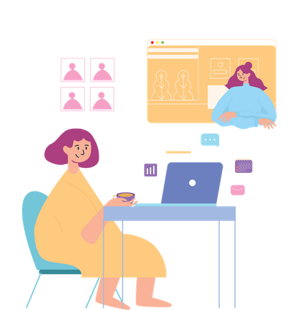 Frau nimmt an einem Online-Meeting teil  Illustration