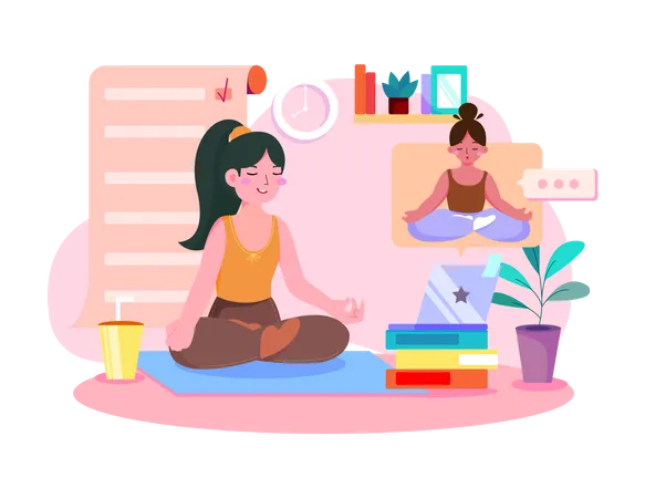 Frau nimmt an einer Online-Yogasitzung teil  Illustration