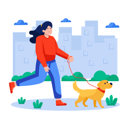 Frau nimmt Hund mit in den Park, weil er herumstreunt  Illustration