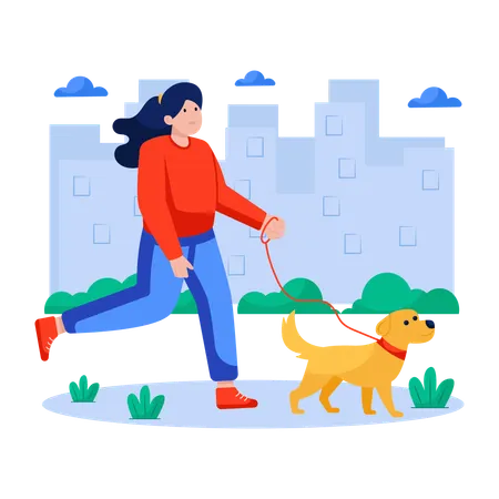 Frau nimmt Hund mit in den Park, weil er herumstreunt  Illustration