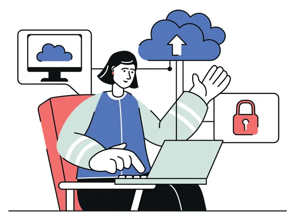 Frau nutzt Cloud-Computing  Illustration