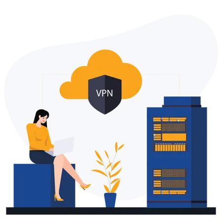 Frau nutzt Cloud-VPN  Illustration