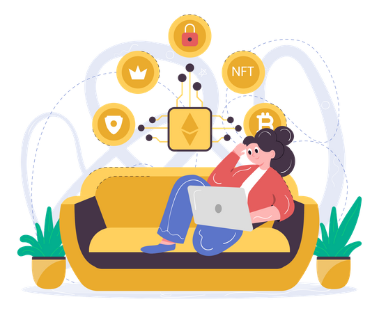 Frau nutzt Ethereum-Ökosystem  Illustration