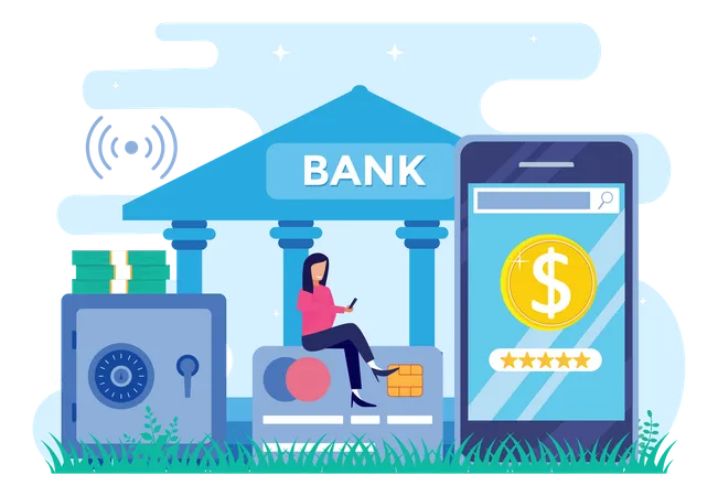 Frau nutzt Mobile-Banking-Funktion  Illustration