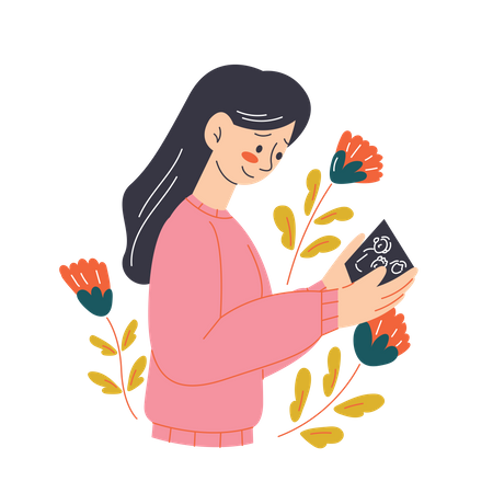 Frau öffnet eine Karte  Illustration