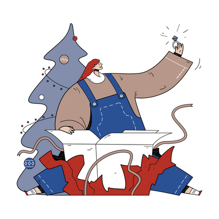 Frau öffnet Weihnachtsgeschenk  Illustration