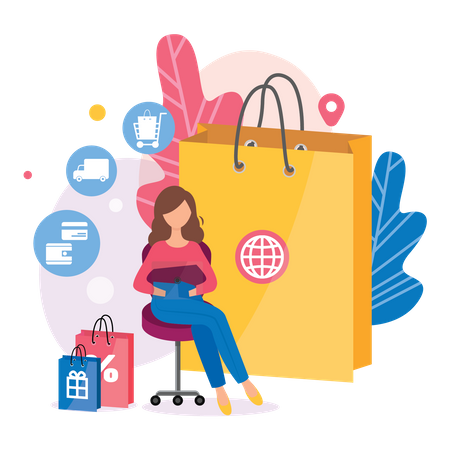 Frau beim Online-Shopping  Illustration