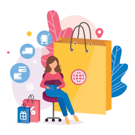 Frau beim Online-Shopping  Illustration