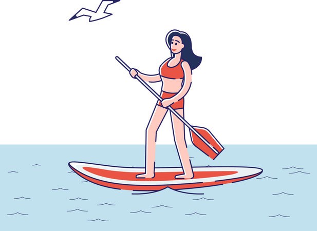 Frau paddelt auf einem SUP-Board  Illustration