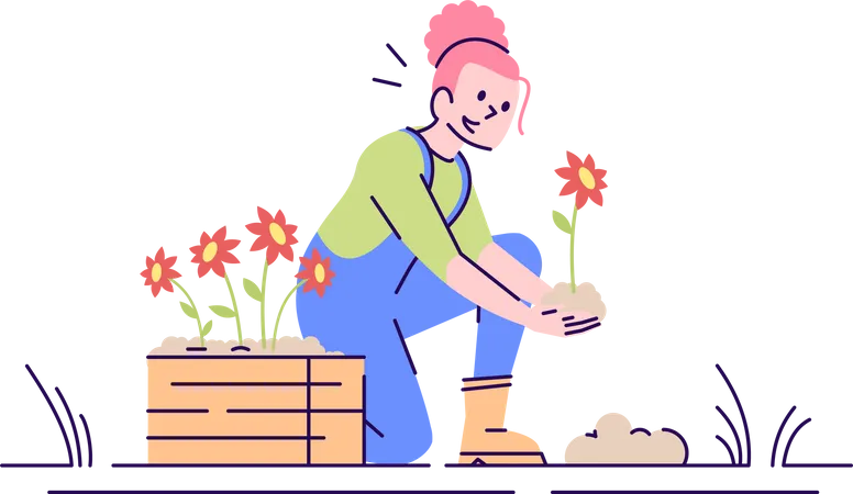 Frau pflanzt Blumen  Illustration