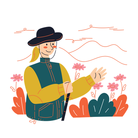 Frau pflückt Blumen  Illustration