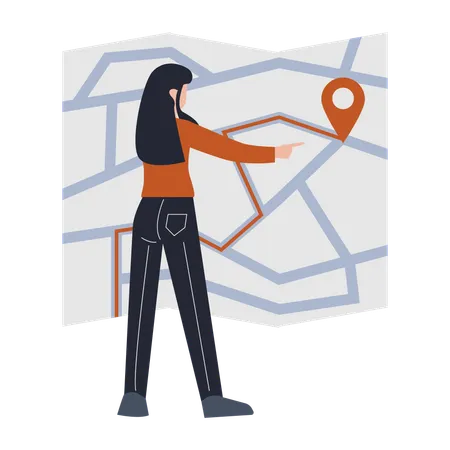 Woman Pinpoints Online-Navigation  Illustration