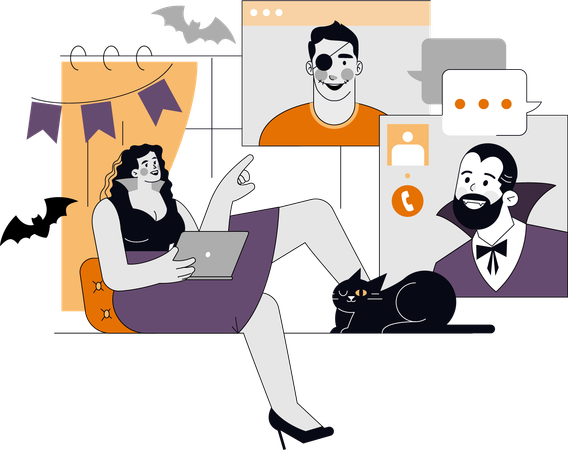 Frau postet Social-Media-Bild zur Halloween-Party  Illustration