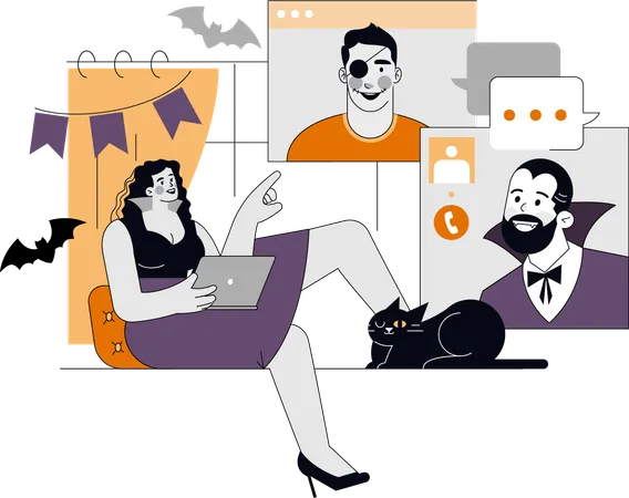 Frau postet Social-Media-Bild zur Halloween-Party  Illustration