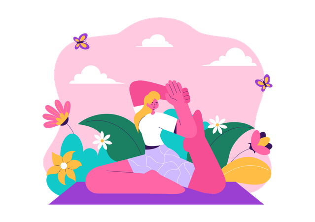 Frau praktiziert am Internationalen Yoga-Tag  Illustration