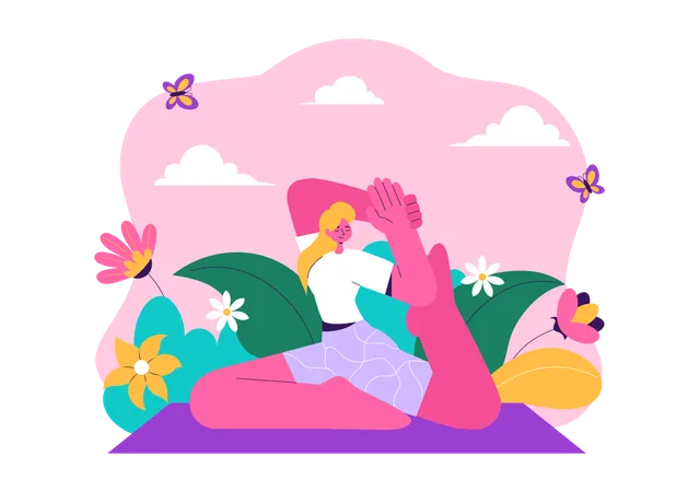 Frau praktiziert am Internationalen Yoga-Tag  Illustration