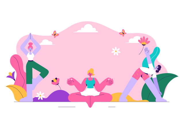 Frau praktiziert Yoga am Internationalen Yoga-Tag  Illustration