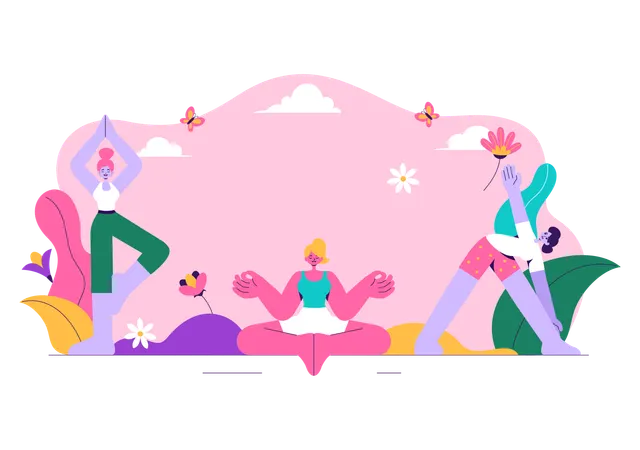 Frau praktiziert Yoga am Internationalen Yoga-Tag  Illustration