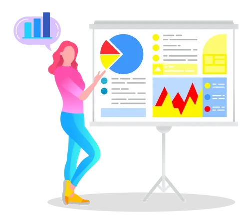 Frau präsentiert Business Analytics-Diagramm im Büro  Illustration