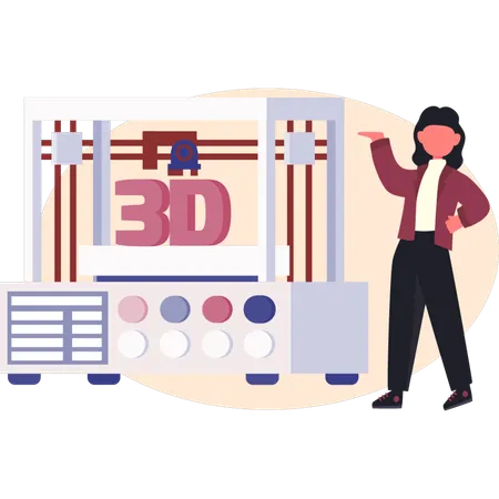 Frau präsentiert 3D-Maschine  Illustration