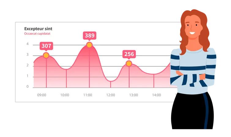 Frau präsentiert digitalen Analysebericht  Illustration