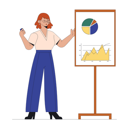 Frau präsentiert Analysediagramm  Illustration