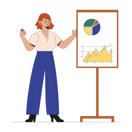 Frau präsentiert Analysediagramm  Illustration