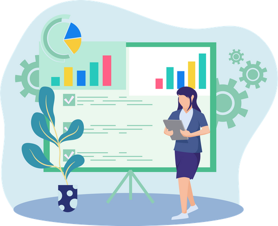 Frau präsentiert Aufgabenmanagement-Diagramm  Illustration