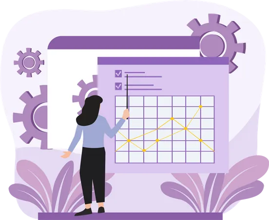 Frau präsentiert Aufgabenmanagement-Diagramm  Illustration