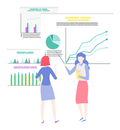 Frau präsentiert Business-Analytics-Diagramm  Illustration