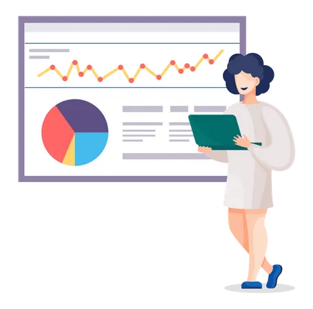 Frau präsentiert Business Analytics-Diagramm an Bord  Illustration