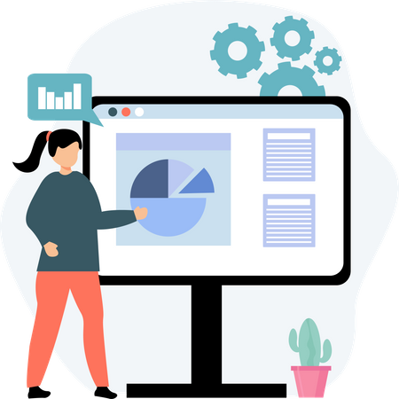 Frau präsentiert Datenstatistiken  Illustration