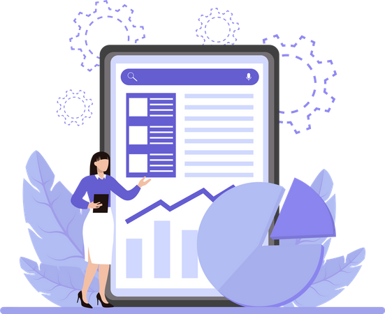 Frau präsentiert Datenstatistiken  Illustration