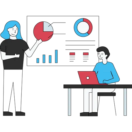 Frau präsentiert Datenanalysediagramm  Illustration