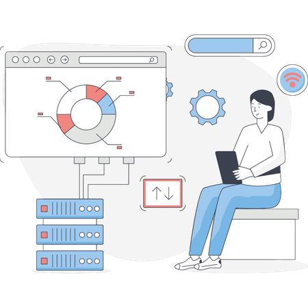 Frau präsentiert Datenbanknetzwerke  Illustration