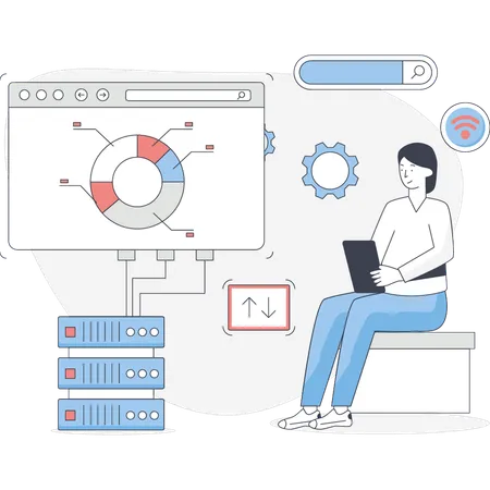 Frau präsentiert Datenbanknetzwerke  Illustration