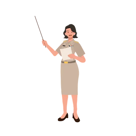 Frau präsentiert mit Stock  Illustration