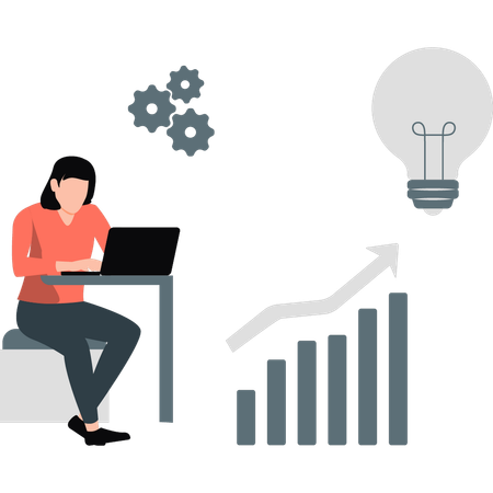 Frau überprüft Geschäftsdiagramm  Illustration