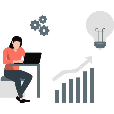 Frau überprüft Geschäftsdiagramm  Illustration