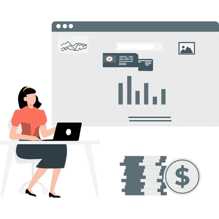 Frau überprüft Gewinndiagramm  Illustration