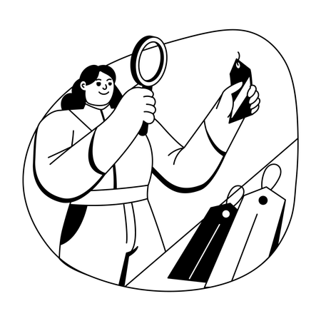 Frau überprüft Preisschild  Illustration